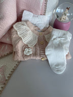 The "Vintage Rose" Premium Knitted Gift Basket | Quilted Organic Muslin Blanket & Bodysuit Se