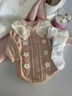 The "Vintage Rose" Premium Knitted Gift Basket | Quilted Organic Muslin Blanket & Bodysuit Se