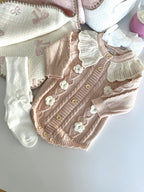 The "Vintage Rose" Premium Knitted Gift Basket | Quilted Organic Muslin Blanket & Bodysuit Se