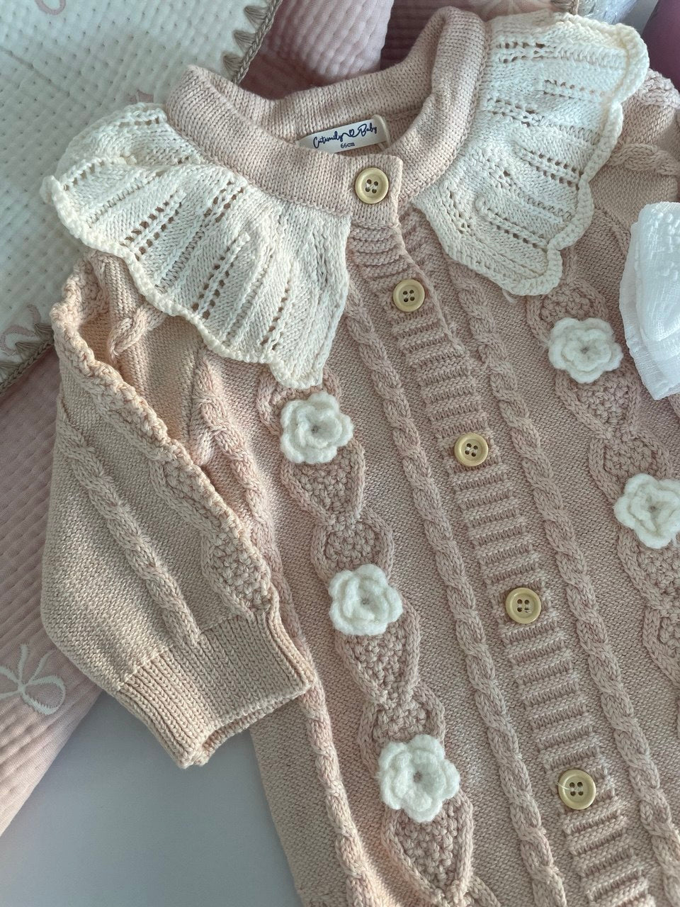 The "Vintage Rose" Premium Knitted Gift Basket | Quilted Organic Muslin Blanket & Bodysuit Se