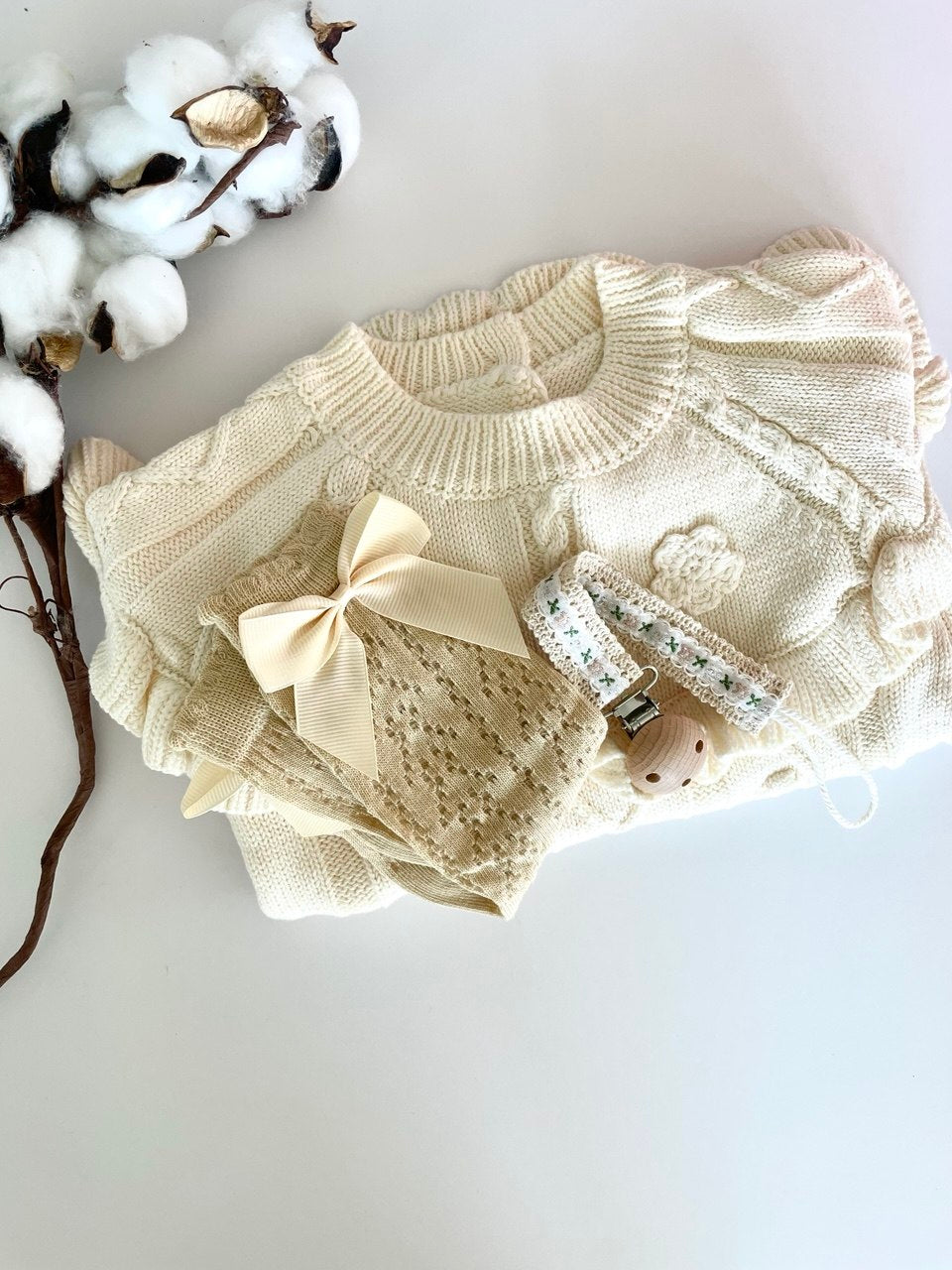 Sweet Peony Cotton Knit Set – Milestone Outfit & Gift Box