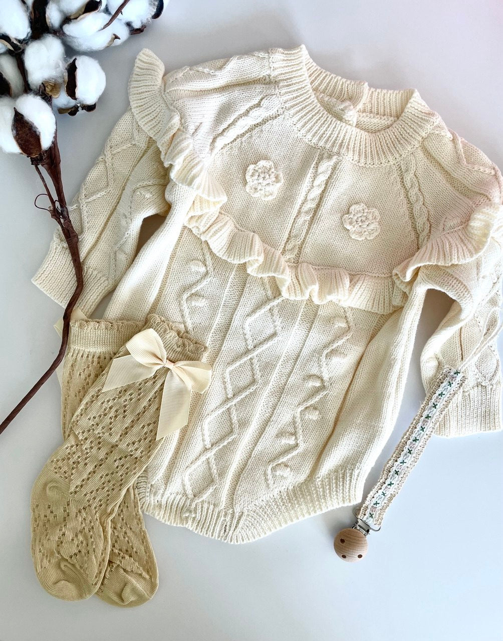 Sweet Peony Cotton Knit Set – Milestone Outfit & Gift Box